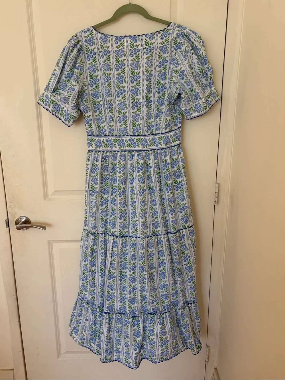 Pink City Prints Cotswolds Border Evelyn Dress Blue Floral Large - Picture 5 of 8